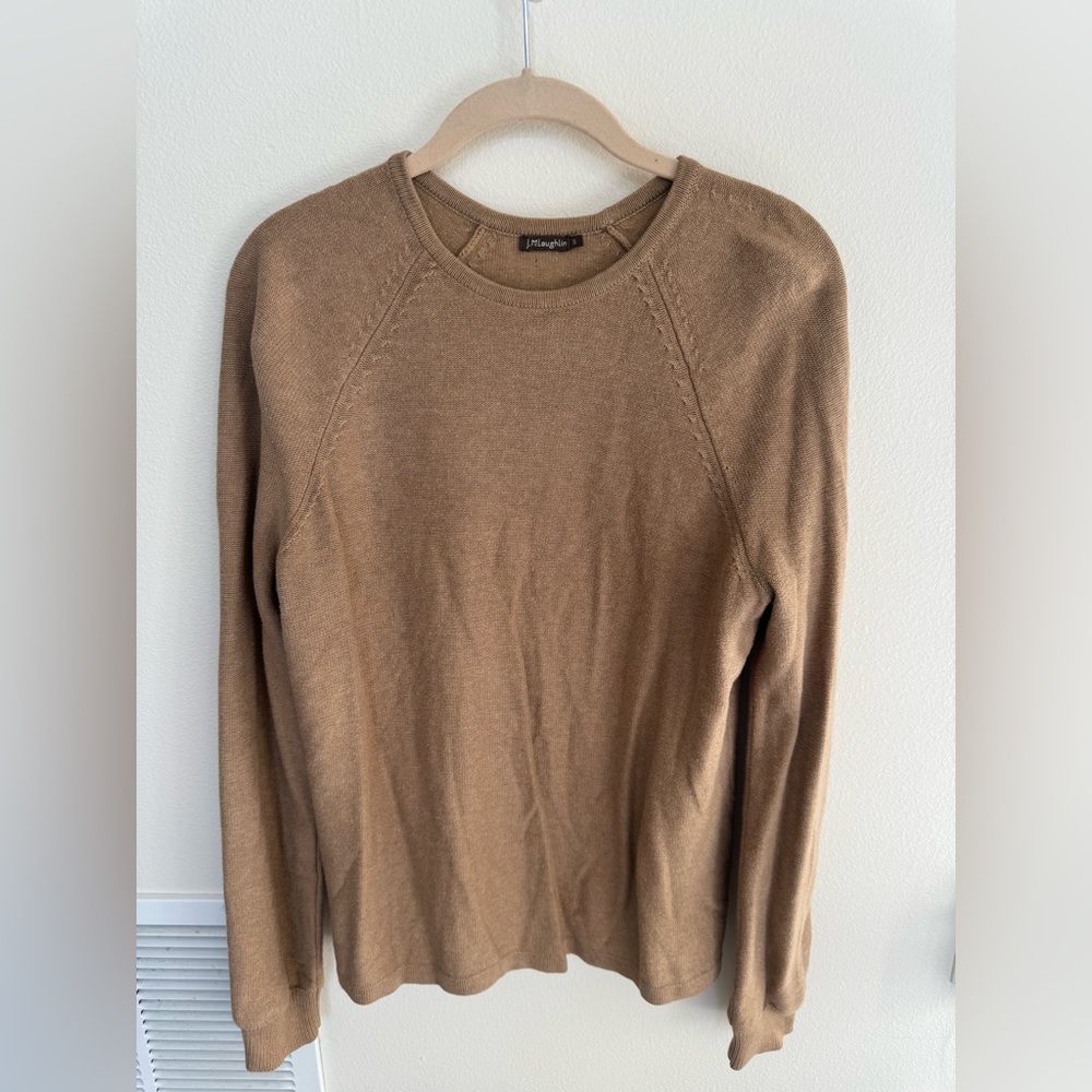 J. McLaughlin camel crewneck sweater size small with elbow patches!